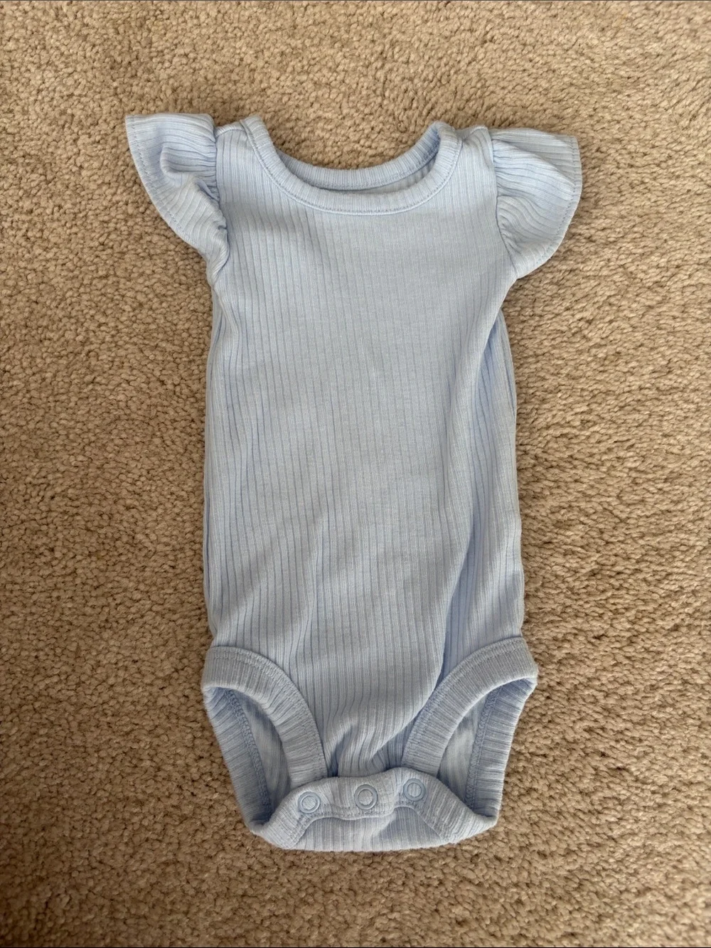 Baby Ribbed Flutter-Sleeve One-Piece Bodysuit - Light Blue